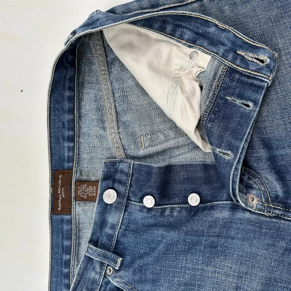 VTG‎ Y2K Banana Republic BootCut Jeans Men Actual 31x24 Blue Raw Hem Button Fly